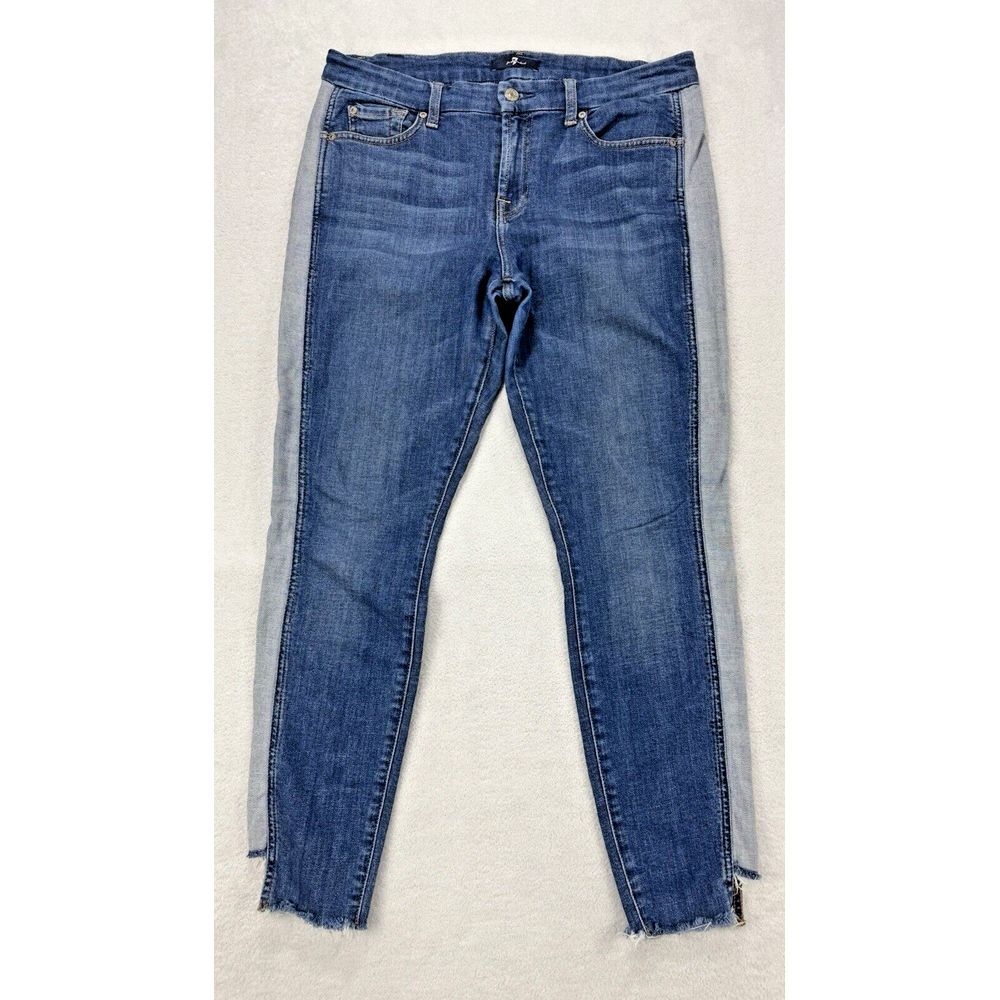 7 For All Mankind‎ Jeans Women 30 Blue Two Tone Straight Crop Raw Hem